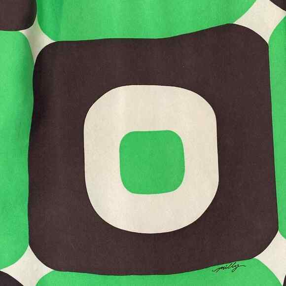 Milly New York Silk Green Brown Geometric Silk Print Shift Mini Dress - Picture 5 of 14